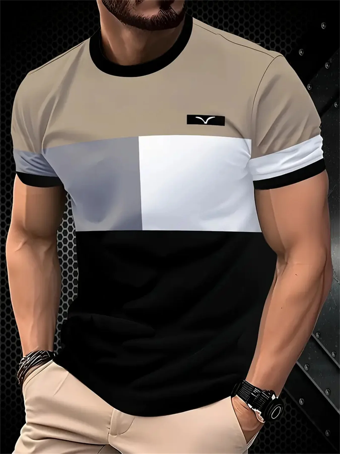 تي شيرت رجالي موضة بسيطة مخططة مطبوعة تي شيرتات قصيرة الاكمام المتضخم بلايز الصيف الرجال اليومية تنوعا ملابس كاجوال #6