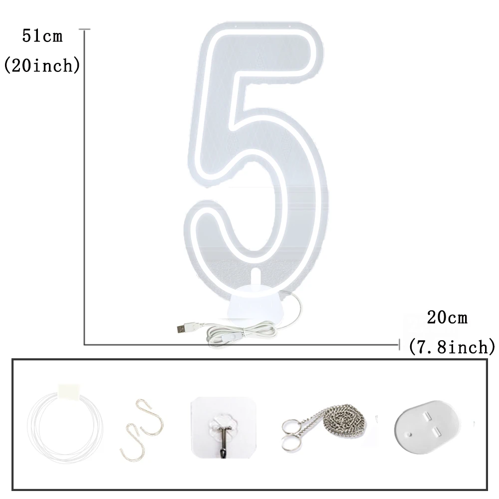 LED Neon Birthday Numbers 20inch Tall Stand up Wall Mounted Baby Celebration Party Decor Available