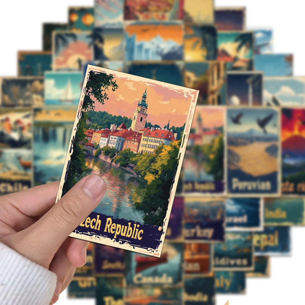 

10/30/50pcs Retro World Travel Poster Cartoon Stickers City Landmark Decals Graffiti Skateboard Luggage Guitar Cool Sticker Pack