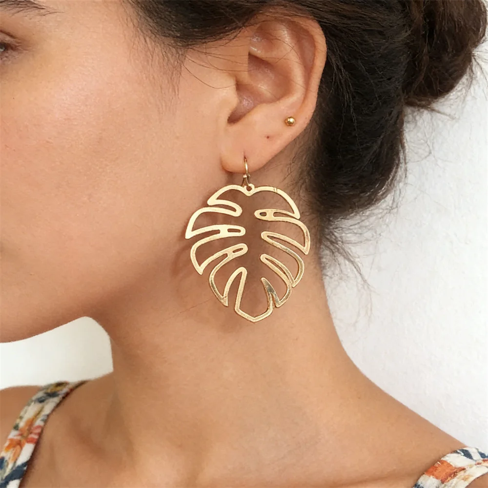 

Gold Color Monstera Design Earrings Leaf Plant Peaceful Decoration For Women Gift