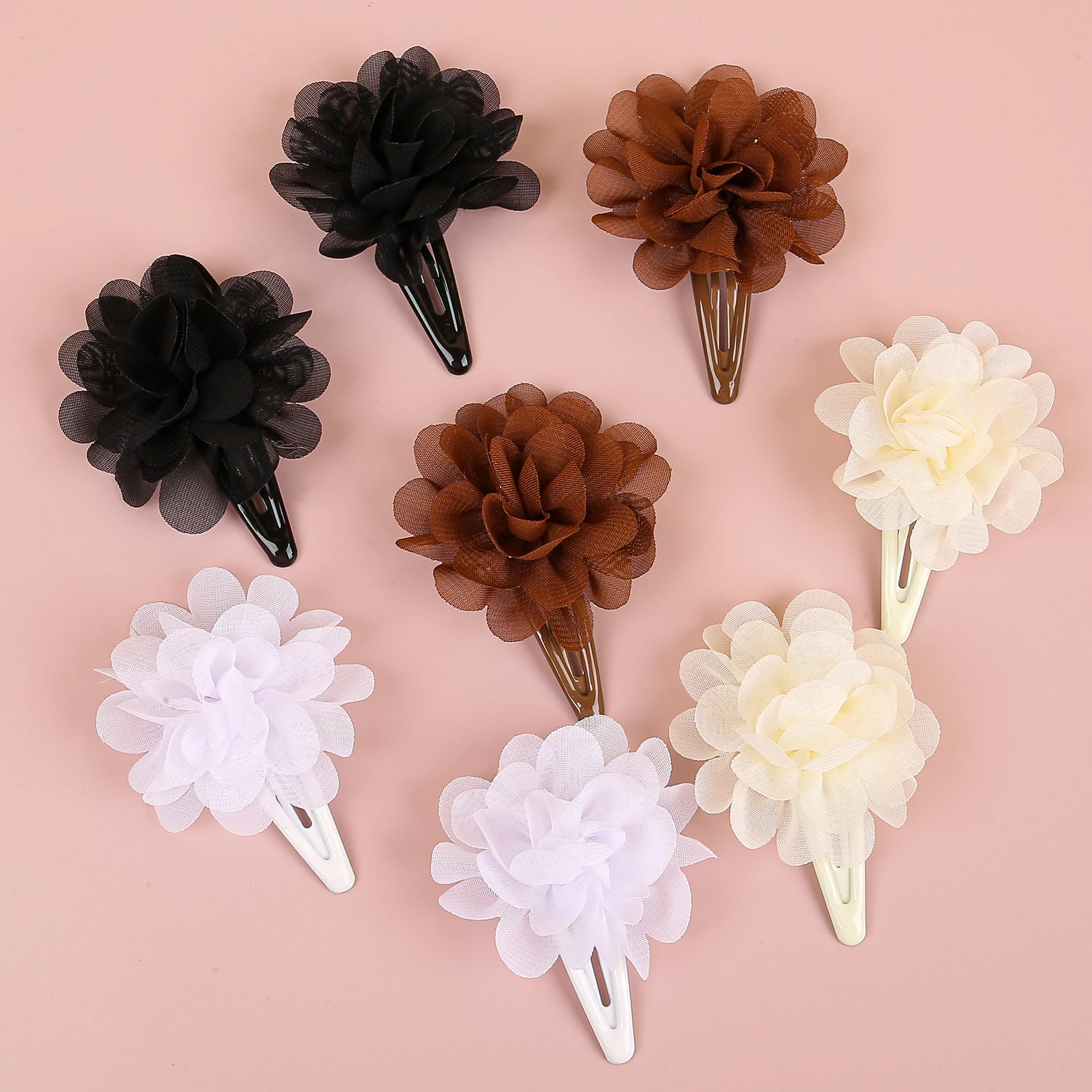 6PCS Chiffon Flower Hair Clips Baby Girls Hairpins Barrettes Clips Soft Floral Hair Clip for Baby Turban Infant Hair Accessories