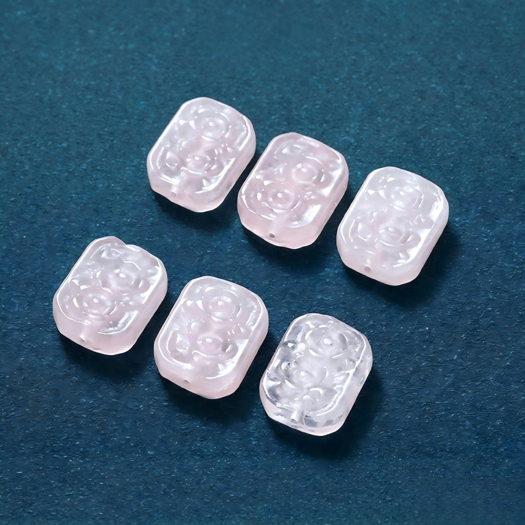 1 PC Natural Stone Pink Quartz Rectangular Carved Rose Flower Tablet Bead For Jewelry Making Diy Necklace Bracelet Accessory