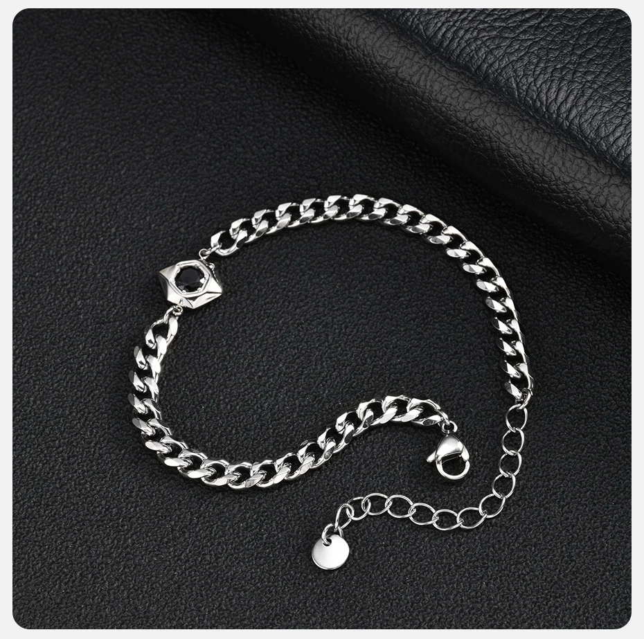 Vnox Herren-Schmuckset aus Edelstahl, Hexagon-Halskette mit schwarzem Zirkon und Armband mit Panzerkette, Punk-Hip-Hop-Männer-Accessoire, Geschenk – Detail 5