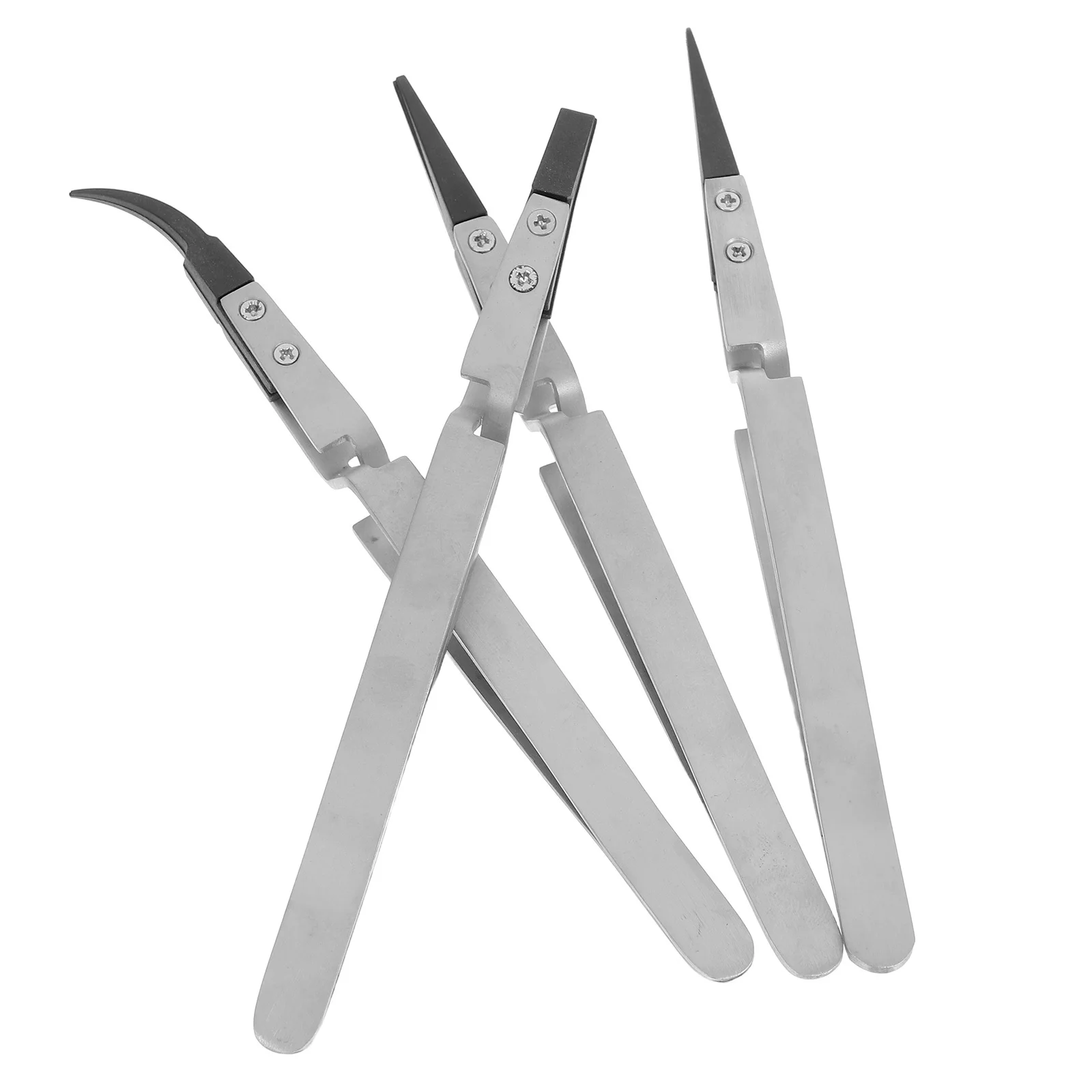 

4pcs Stainless Steel Cross Lock Tweezers Anti-Static Precision Tips For Electronics Repair Angled Curved Straight Design - Esd