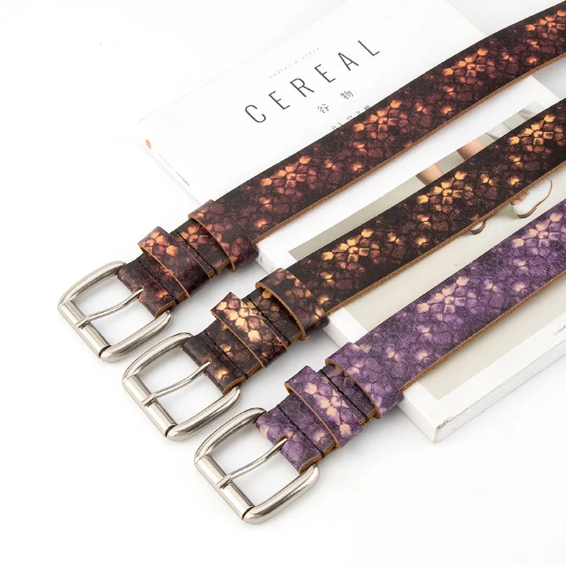 Luxury Full Gain Genuine Leather Snake Print Waist Belts Women High End Designer Jeans Strap Cowhide Luxury Belt Cinturon Mujer