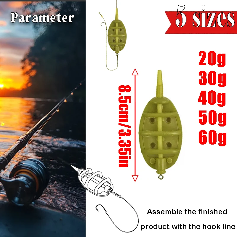 Inline Method Feeder Rigs Kit | 5 Pre-tied Weighted Feeders (20g-60g) | Carp Fishing Tackle for Beginners view 2
