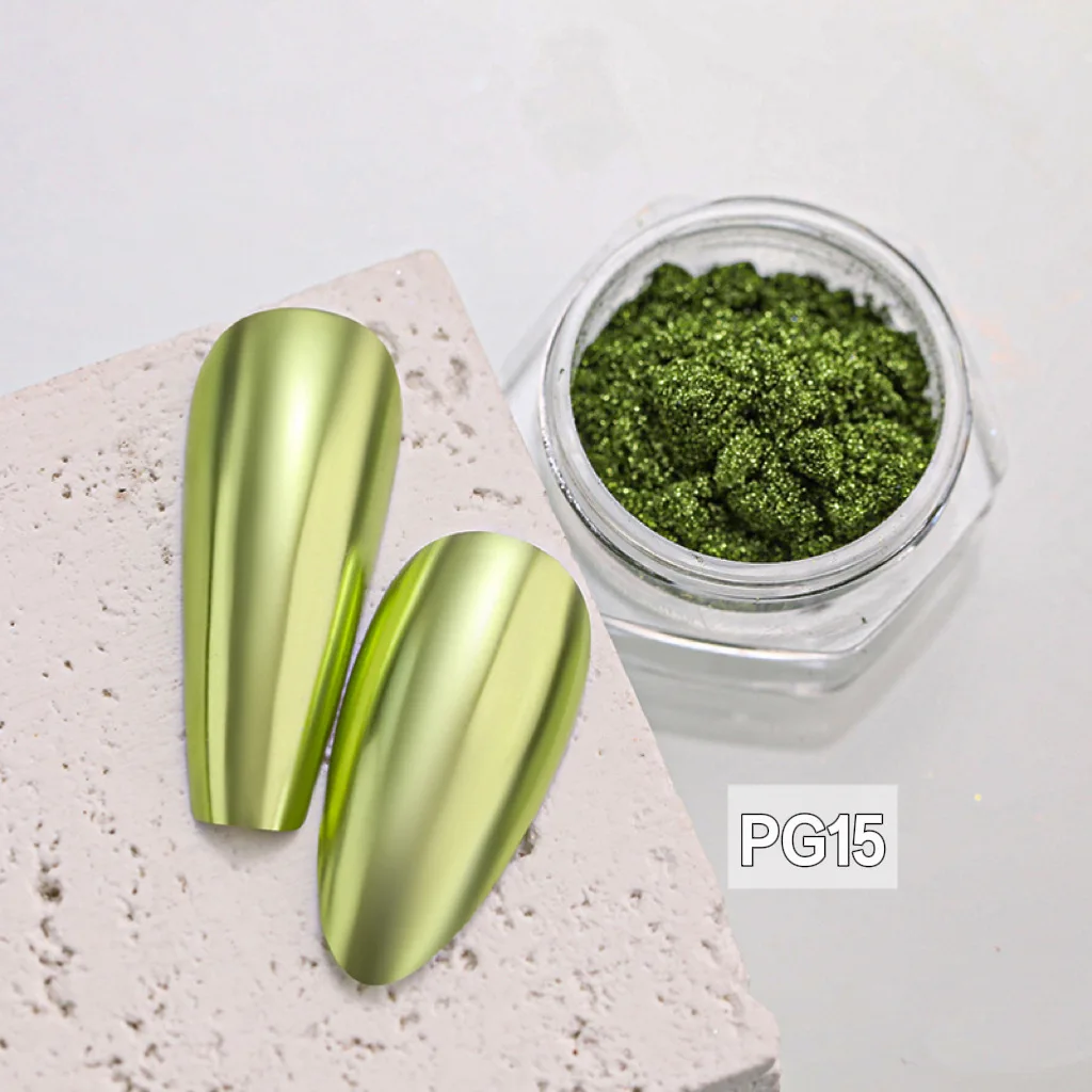 HOLA كروم مسحوق الأظافر فرك تأثير مرآة لامعة لتصميم مانيكير المهنية الملونة مسمار الفن غبار الصباغ المعدني