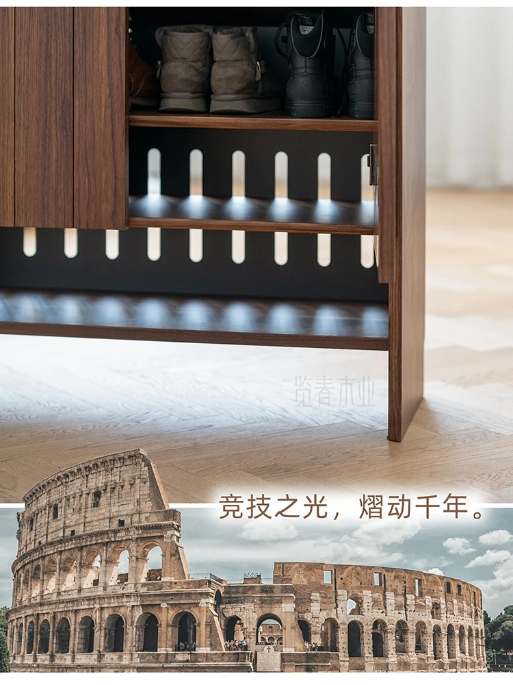 [Roman shoe cabinet] Original black walnut porch cabinet white wax teak light luxury door-opening hall partition cabinet, spring