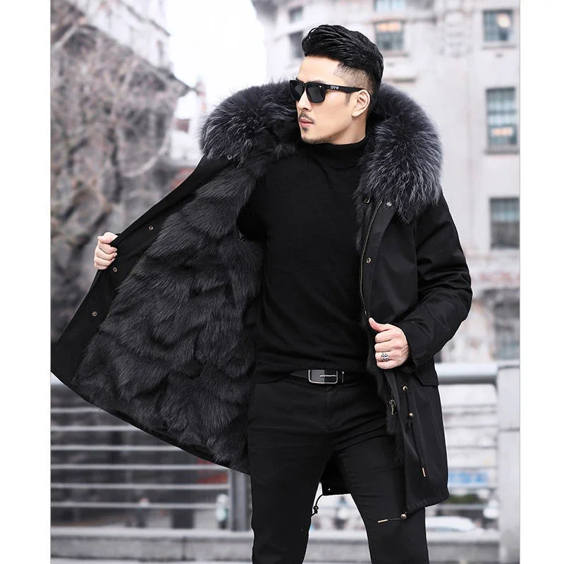 Parker Herren Imitation Pelz futter Winter warm neues Fell einteiliger Mantel Nachahmung Nerz Fleece mittellangen Pelzmantel