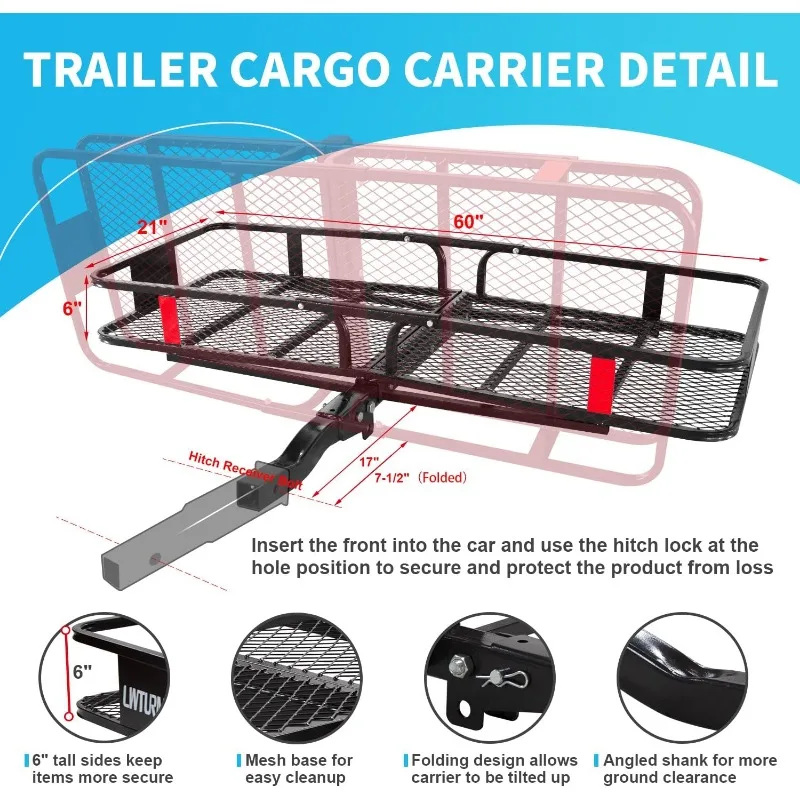 60"X21.6"X6" Hitch Cargo Carrier with Waterproof Cargo Bag(58"X20"X24"), Rust Resistant Baking Paint and Alloy Steel Material