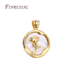 18K Real Gold Plated Rose Pendant Jewellery Making Supplies,Natural Shell Round Charms For DIY Necklace Making Crafts