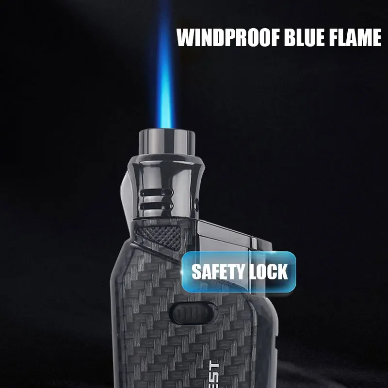 Portable Retractable Inflatable Lighter with Windproof Spray Blue Flame Adjustable Flame Safety Lock Outdoor Small Tool Lighter