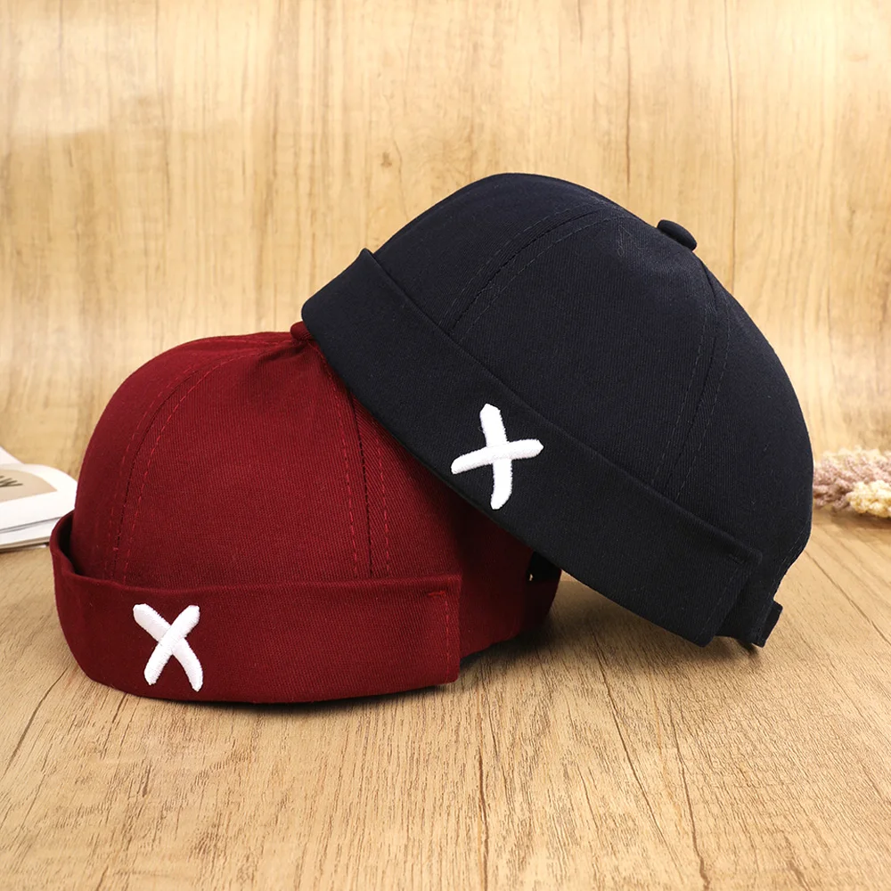 Japanese Vintage Dome Hat Men Solid Color Beanie For Men Docker Sailor Crimping Brimless Skull Cap Casual Cotton Y2k Hip Hop Cap