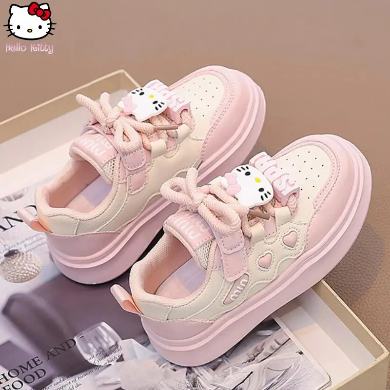 مرحبا كيتي الفتيات Kawaii أبي أحذية الكرتون جديد أنيمي ربيع الخريف الدانتيل يصل أحذية رياضية سانريو موضة الكورية لينة وحيد حذاء الجري