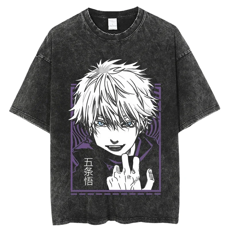Japanese Anime Jujutsu Kaisen TShirts Short Sleeves Washed Casual Hip Hop Harajuku Top Tees