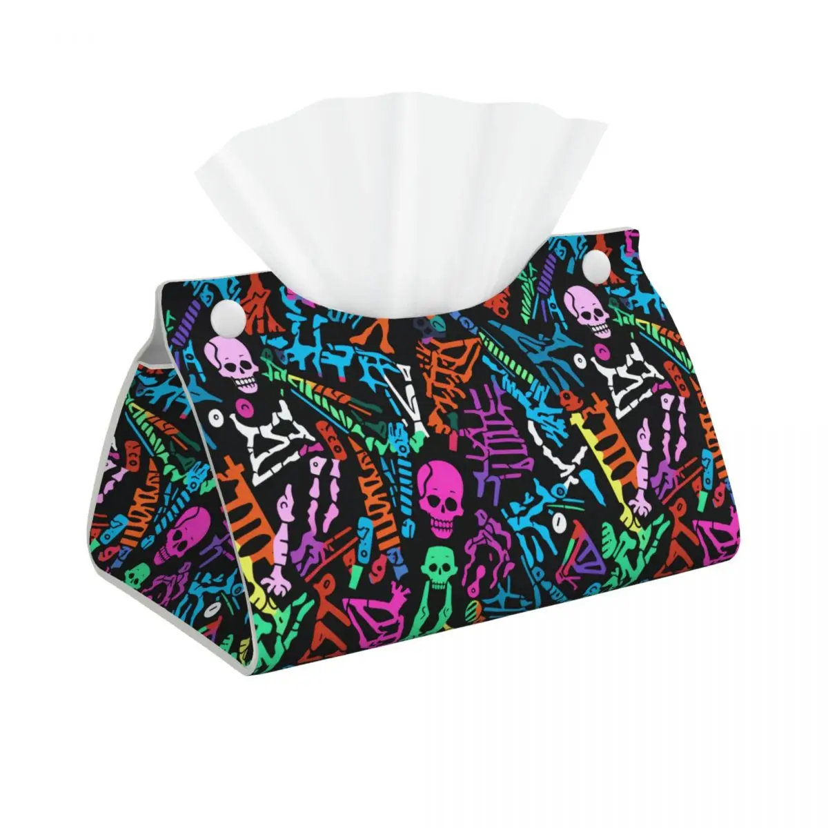 Custom Colorful Graffiti Bones Skull Tissue Box Cover PU Leather Rectangular Facial Tissues Holder for Car