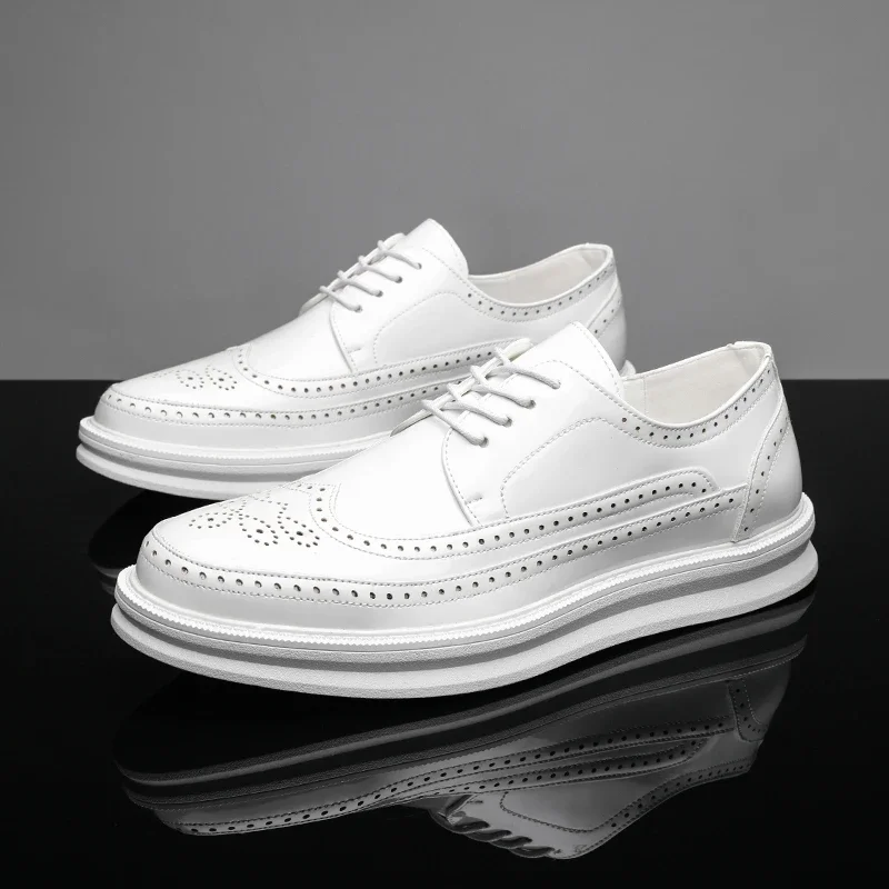 

Men dress shoes white leather business casual shoes brand man wedding office oxfords for male comfortable walking footwear