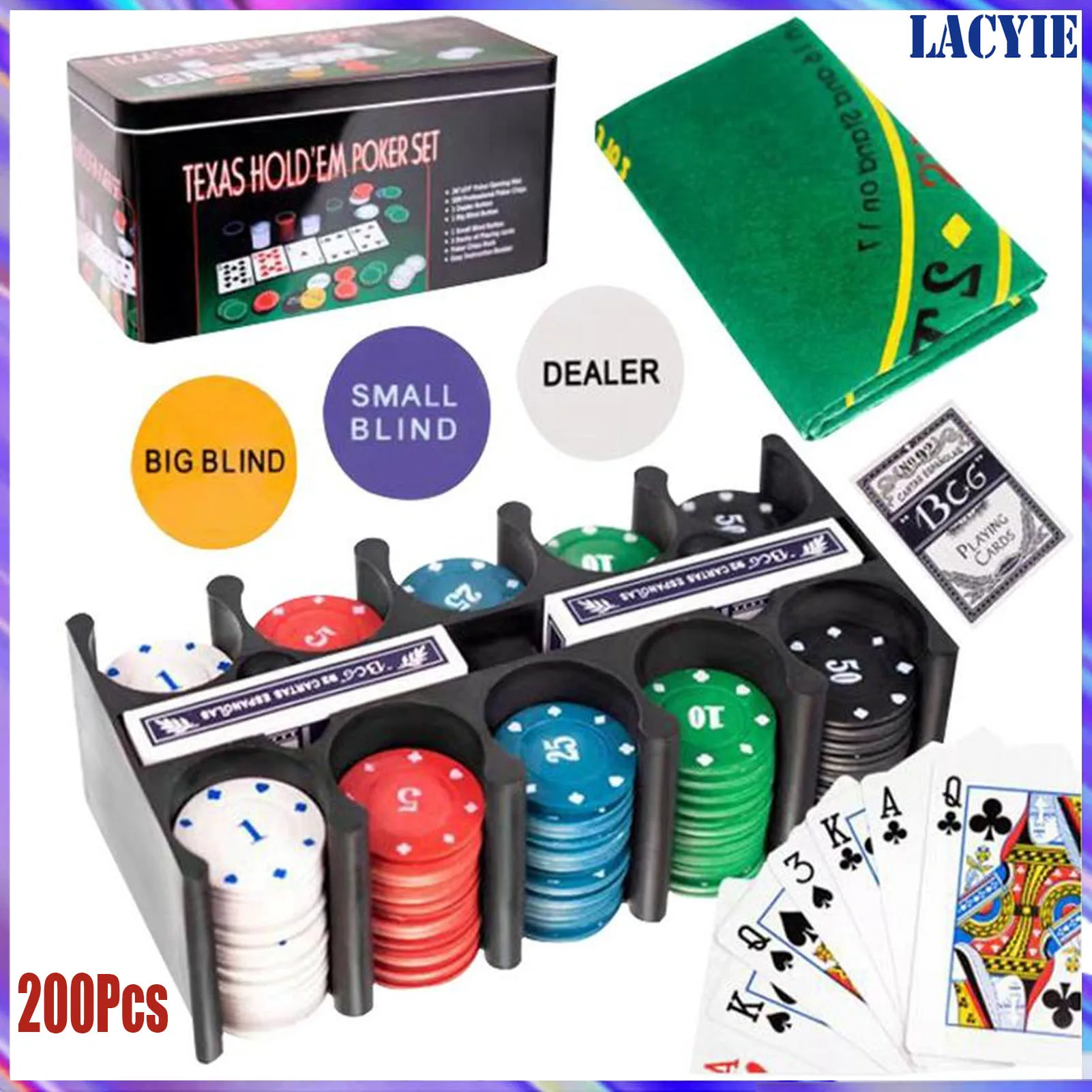 200 Pieces Texas Poker Chips Casino Game Set