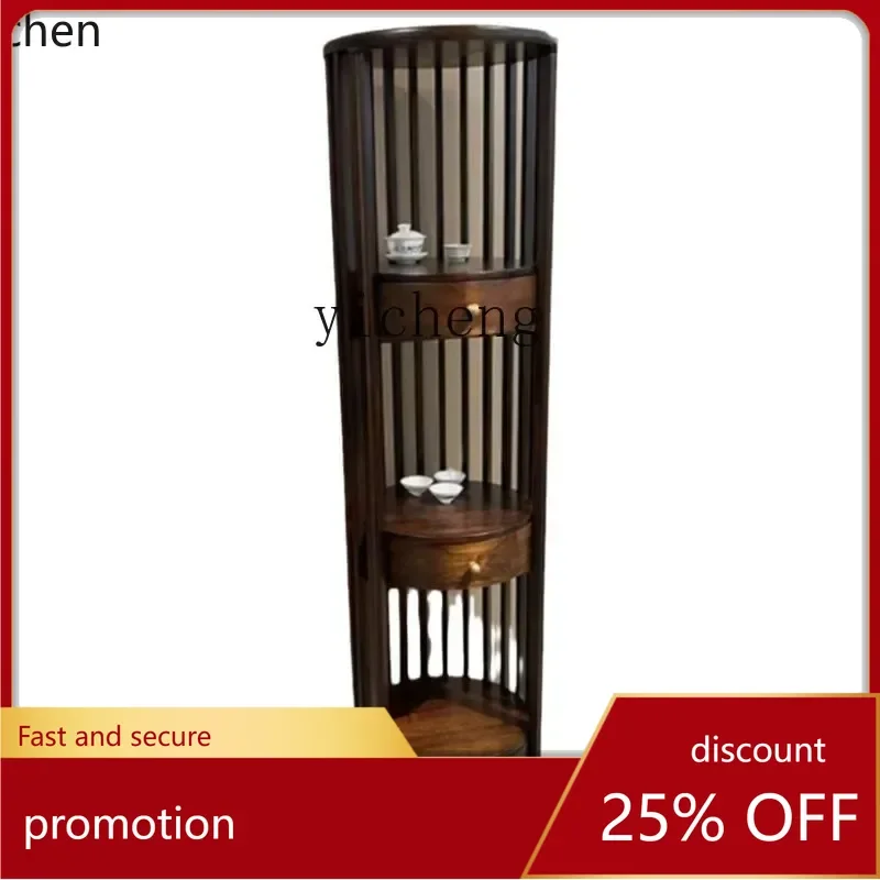 

ZMLNew Chinese Style Solid Wood round Corner Cabinet Tea Cabinet Living Room Corner Side Cabinet Storage Rack Flower Stand