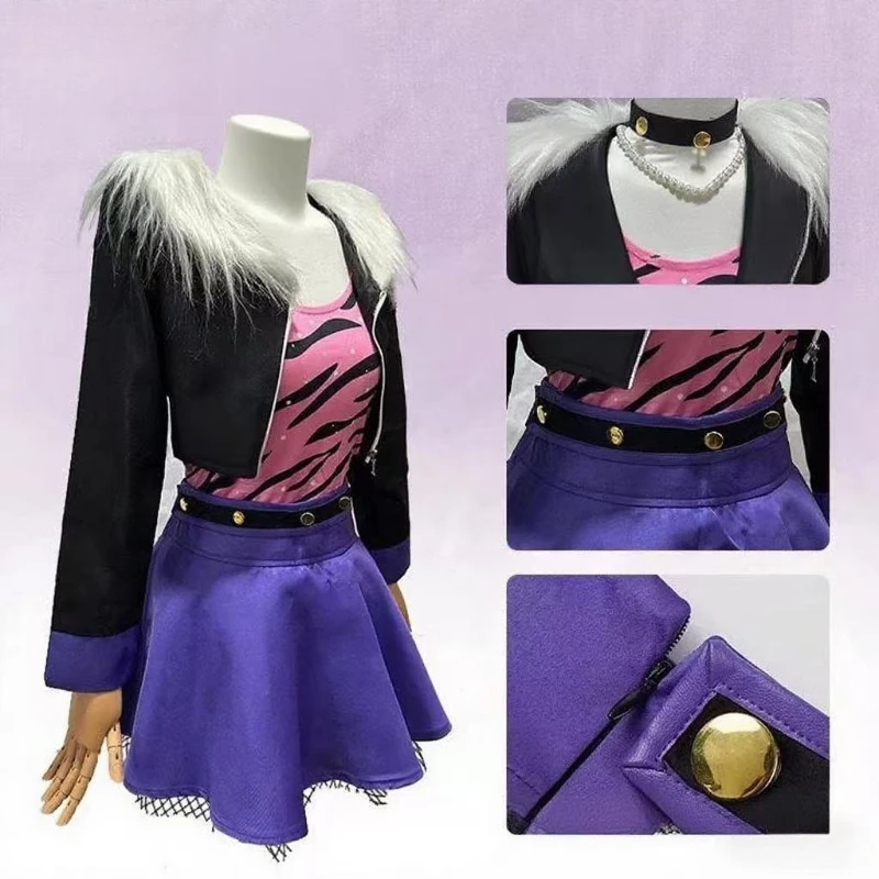 

American Anime Clawdeen Wolf Cosplay Costume Black Short Coat Skirt Uniform Adult Woman Sexy Carnival Halloween Suit