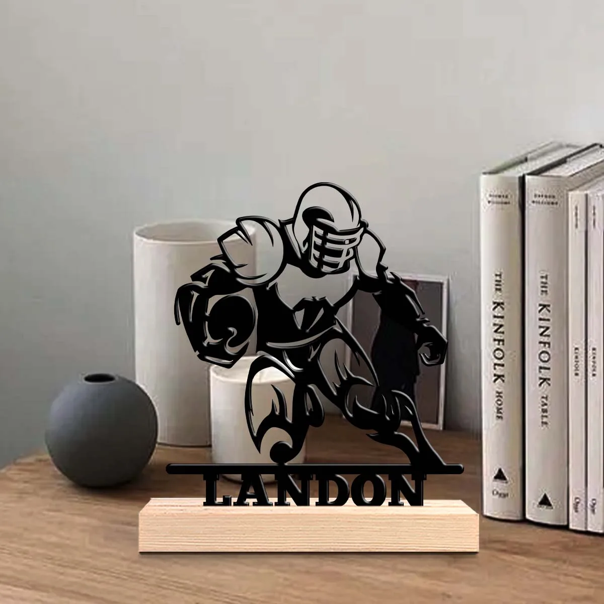 1pc Customizable Metal Desktop Ornaments Custom Content Equipped with Wooden Base Perfect for Home or Office Decoration
