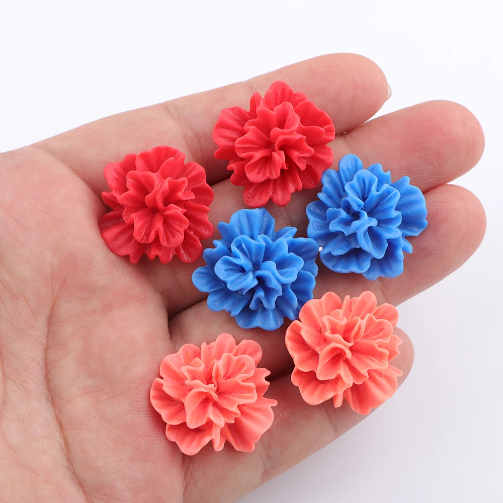 8 Colors Flower Stud Earring Resin Flat Back Cabochon 3D Gardenia Flower Charm Exaggeration Klein Blue Stainless Steel Ear Studs