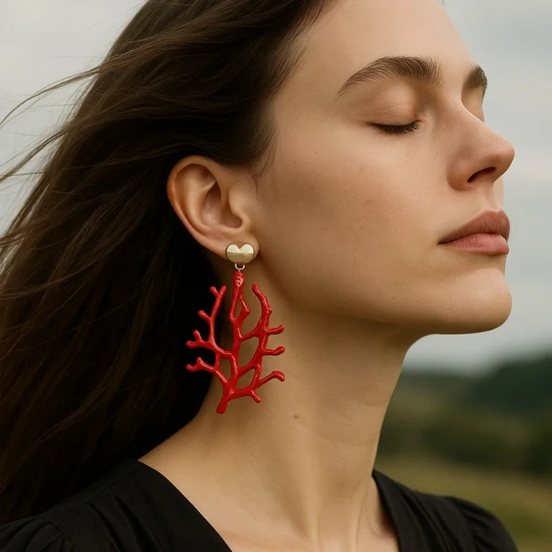 

Fashion Marine Life Coral Pendant Earrings for Women, Trendy Leisure Vacation Beach Party Jewelry Branch Earrings