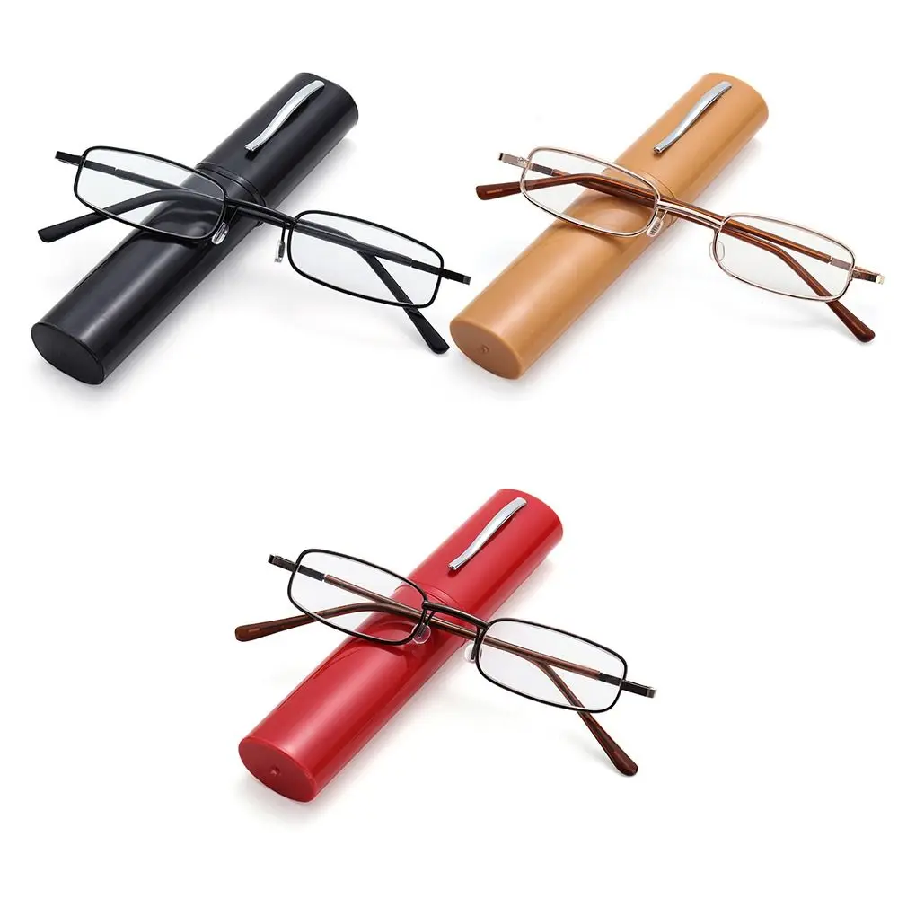 Strength +1.0~+4.0 Reading Glasses with Pen Clip Tube Case Portable Mini Anti-blue light Eyeglasses Readers for Men Women