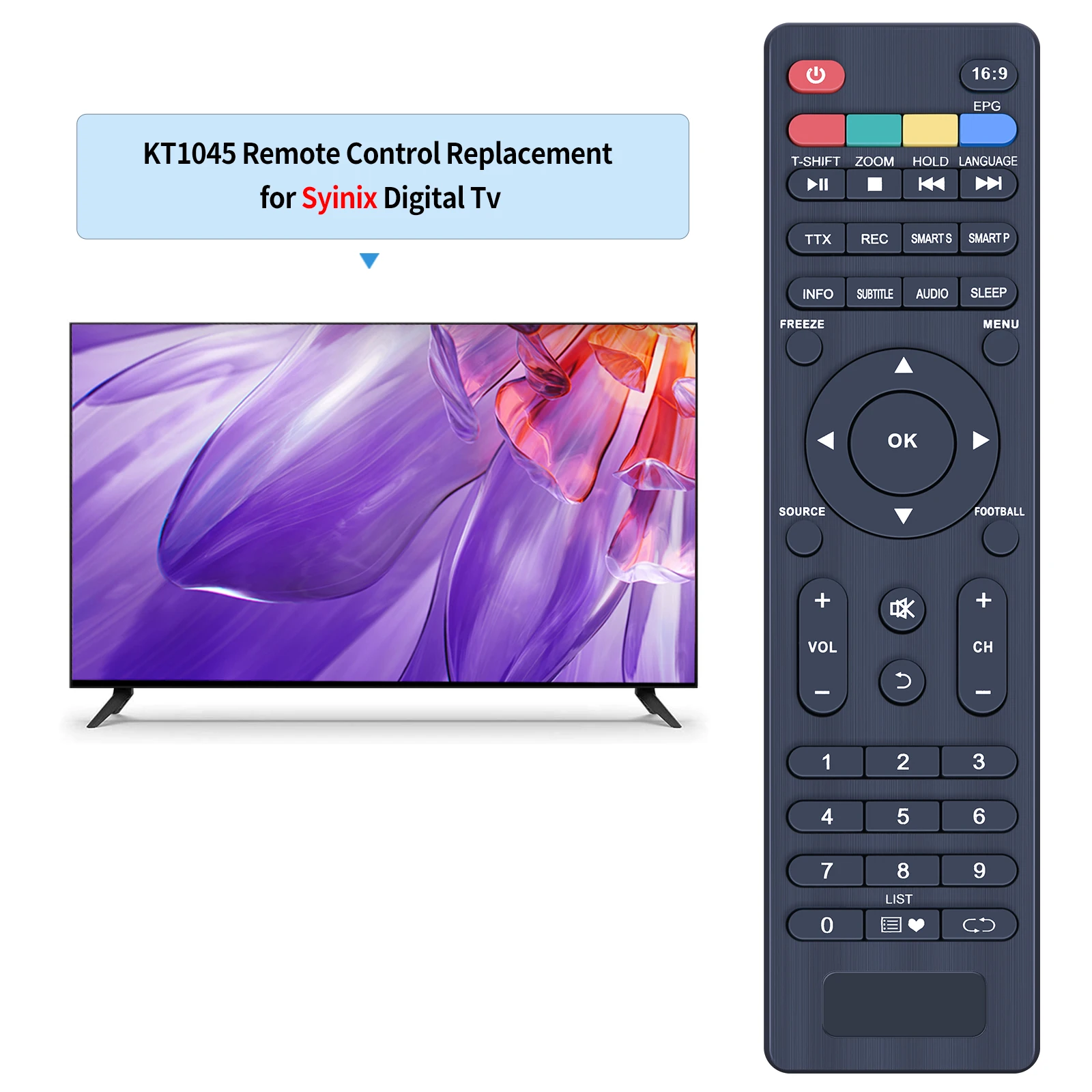 New KT1045 Replacement Remote Control For Syinix Digital TV