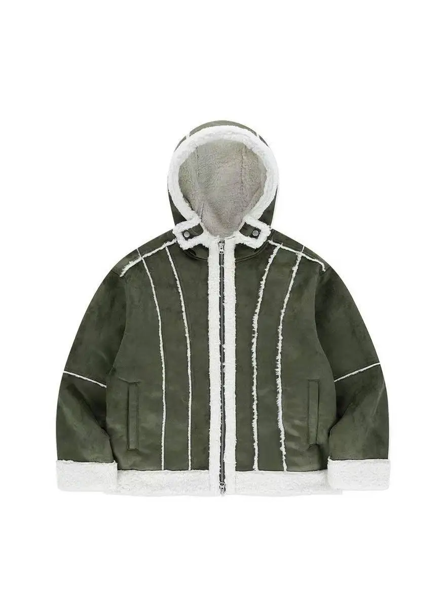 

Романтическая винтажная утолщенная плюшевая мотоциклетная флисовая куртка с капюшоном и молнией ягненка