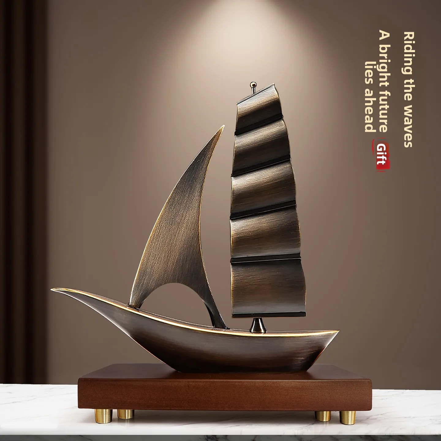 LMM smooth sailing sailing boat ornament office copper decoration high-end desktop company opening gift