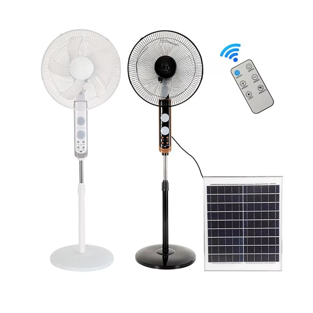 16 inch energy-saving rechargeable vertical solar fan with LED light and solar panel single wind speed product