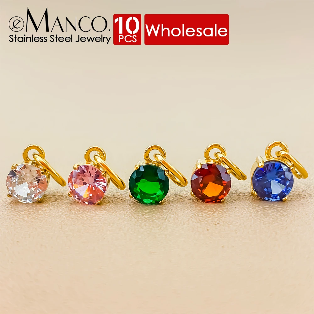 

eManco 10PCS Fashion Stainless Steel Birthstone Charms for Making Necklace Bracelet Women's Minimalist Jewelry Wholesale