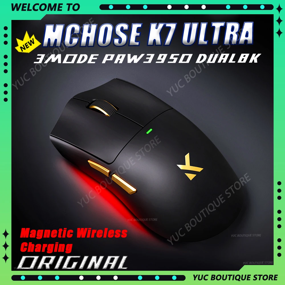 MCHOSE K7 Ultra Gaming Mouse E-Sports Paw3950 3-Mode Mouse 8k Receiver Magnetic Attraction Base Gaming Mouse Customized Gift