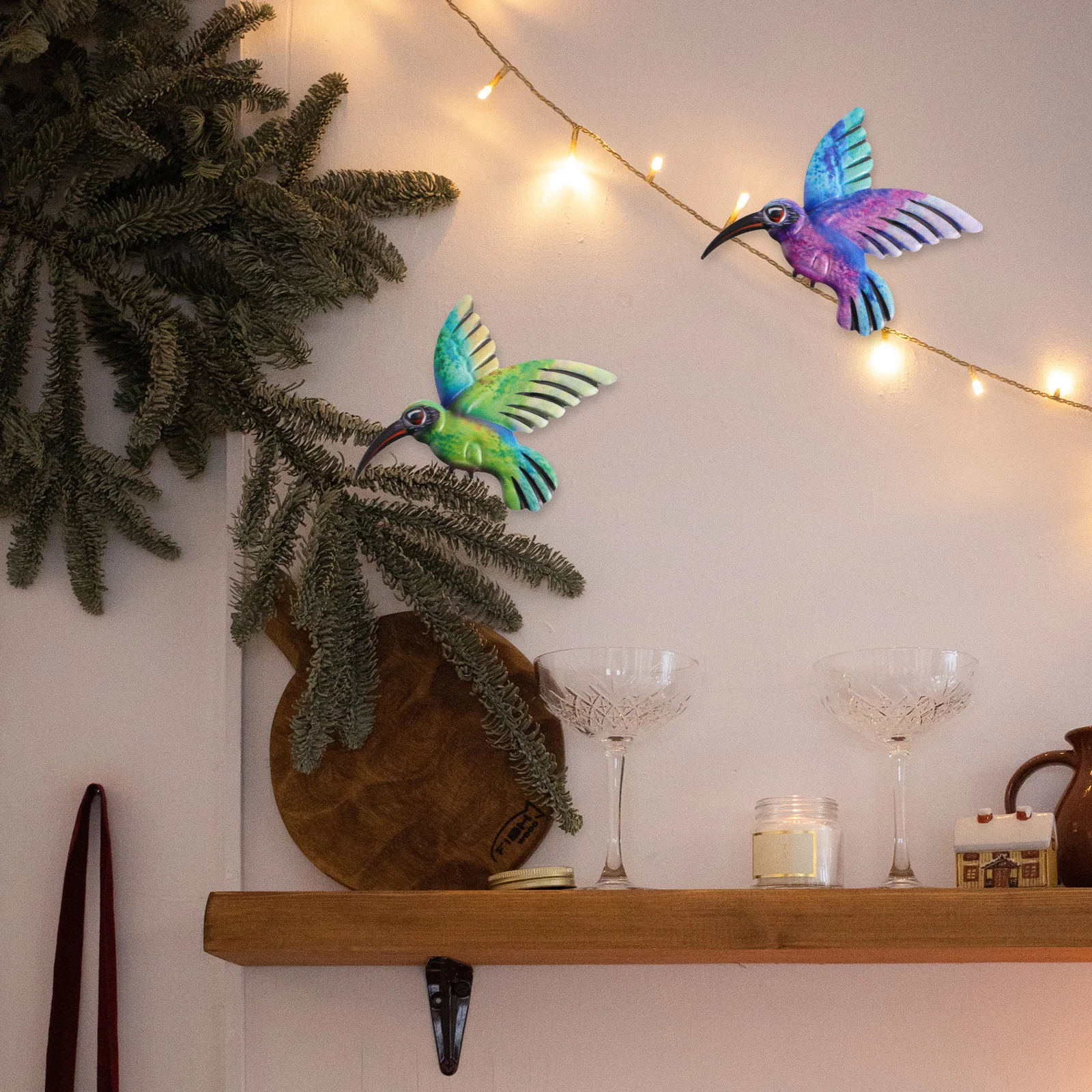 

2Pcs Hummingbird Wall Decors Exquisite Iron Art Pendants Garden Indoor Outdoor Decorations Natural Bird Shaped Wall Hanging