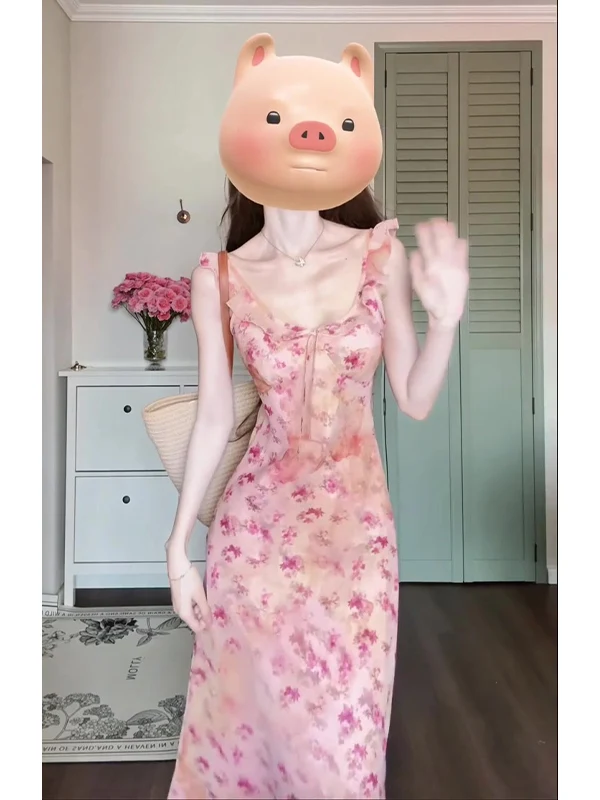 فساتين نسائية بدون أكمام من الحرير الربيعي الأزرق ومنظور شفاف من Ditsy بطبقات للنزهة والطبيعة الرعوية اللطيفة Y2K #3