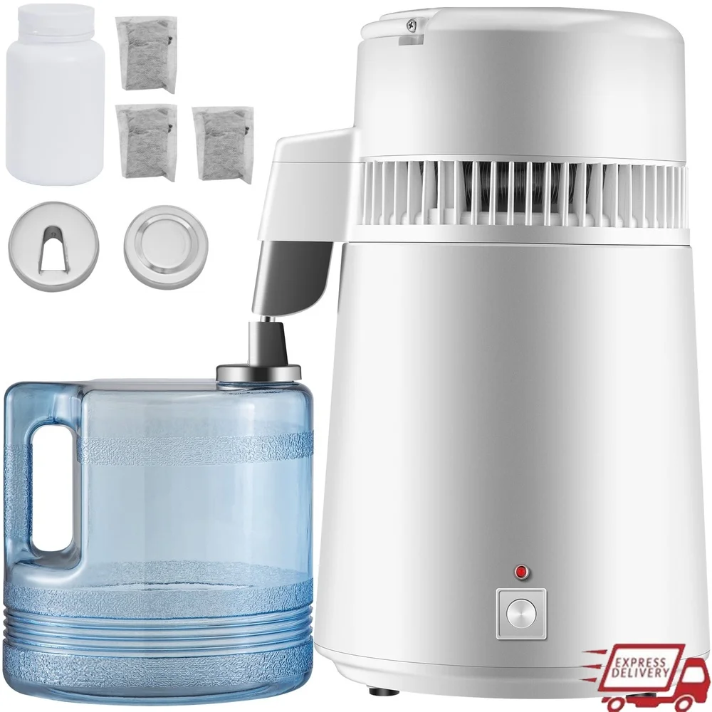

Stainless Steel Water Distiller 750W 1.1 Gallon Home Countertop Purifier Automatic Shut-Off High Efficiency Distillation Kit