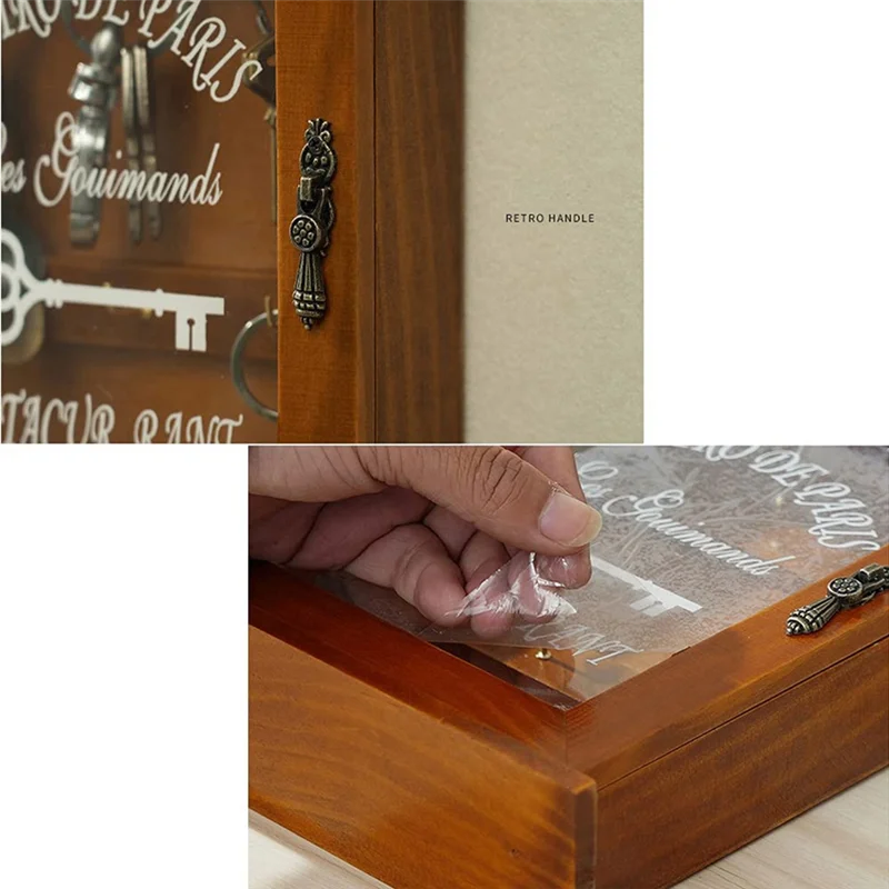 

Y51A-Wooden Key Box, Retro, Wall, Key Cabinet With Magnetic Door, Durable Solid Wood Storage With 6 Hooks Easy Install Easy To U