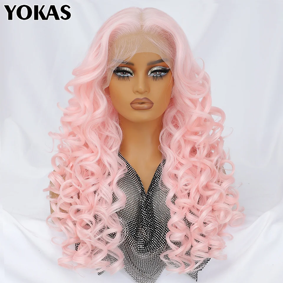 Peluca Frontal de encaje rosa para mujer, pelucas de encaje sintético con pelo de bebé, pelucas frontales de encaje Latisha de 24 pulgadas, pelucas de encaje rubio para mujer Afro