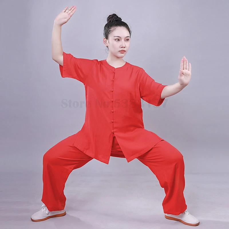 

Chinese Traditional Solid Round Neck Wushu Kungfu Suit Plus Size 3XL Tai Chi Clothes Summer Short Sleeved Martial Arts Costume