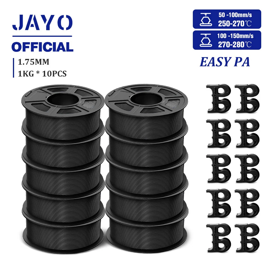 JAYO Easy PA-filament 1,75 mm nylon PA 3D-printerfilament 5 rollen / set polyamide (PA) 3D-printfilament geschikt voor de meeste FDM-printers