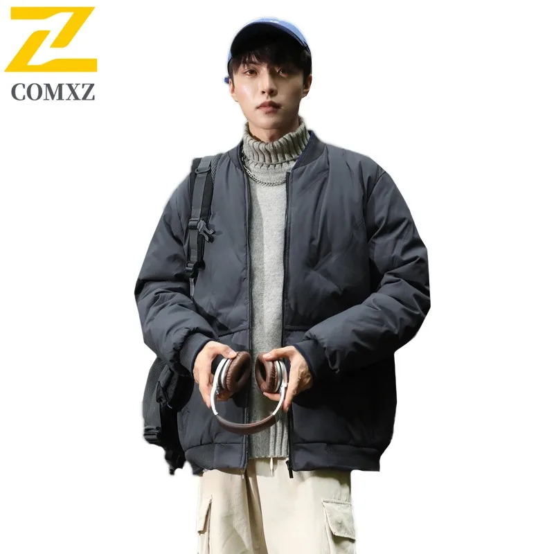 COMXZ 2025 Autumn Winter Plus Size Mens Cotton Jacket M 8XL Baseball Collar Puffer Coat Outwear tactics lightweight windbreaker