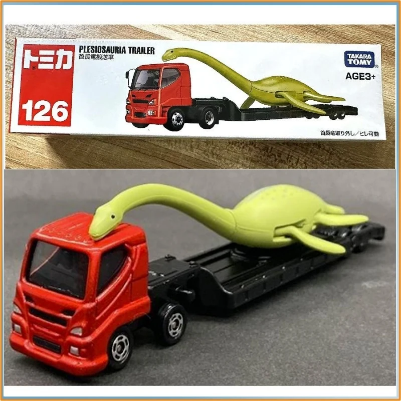 Original Tomica Long Type No.126 Plesiosauria Trailer Die-Cast Car Model Dinosaur Animal Car Model Toy Gift
