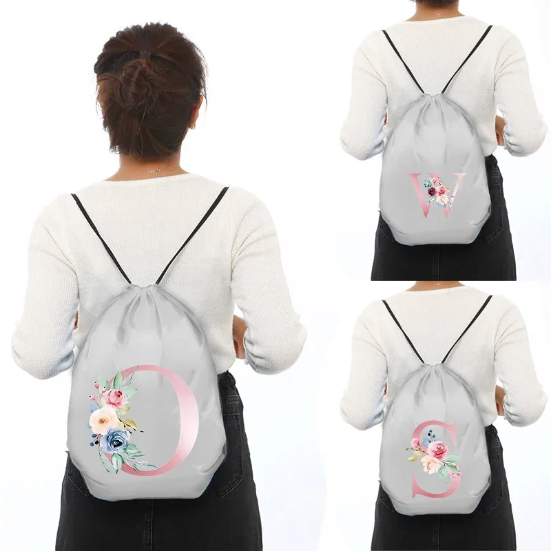 Pink Letter Print Drawstring pouch Sports Bag Women Waterproof backpack for gym Drawstring pouch Backpacks backpack drawstring