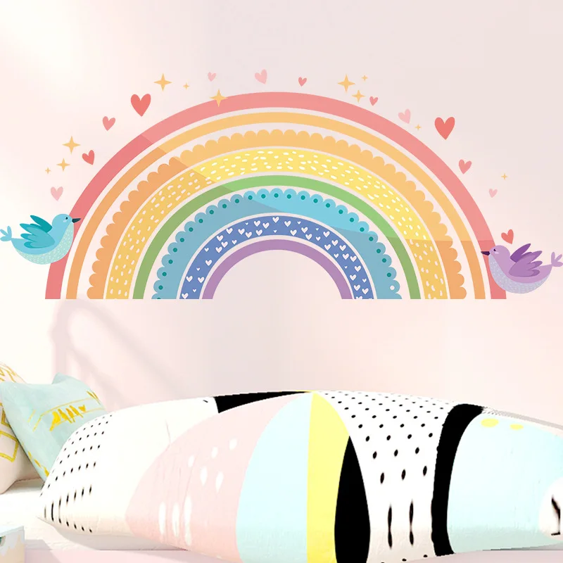 Colorful Rainbow Bird Love Wall Stickers for Children's Room  Kids Baby Nursery Room Decor Removable Wall Decals Home Decoration - view 4