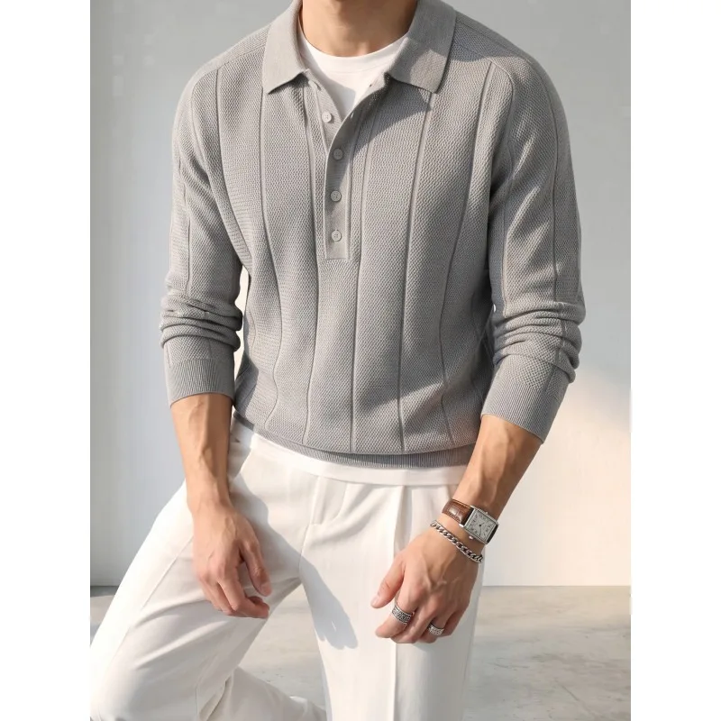 Brand Lyocell Polo Knitted Sweater Men's Long Sleeve Casual Business Sweaters British Style Versatile Social Streetwear Knitwear