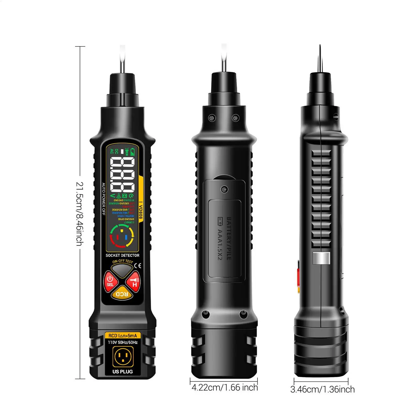 Outlet Tester With LED Display & Light Smart Meter 2-300V Electric Circuit Tracer For Home Electric Power Rv Camper Trailer