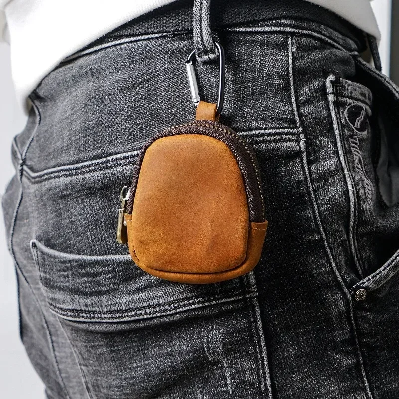 

Genuine Leather Coin Purse New Change Purse with Hook Bluetooth Earphone Storage Wallet Mini Coin Pouch Key Holder for Men Women