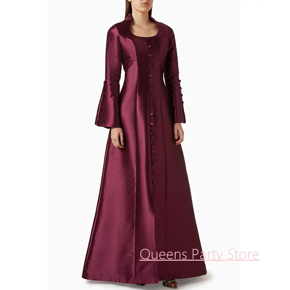 

Современное вечернее платье по индивидуальному заказу с расклешенными рукавами и высоким воротником на пуговицах спереди с разрезом длиной до пола, платье для выпускного вечера в Саудовской Аравии, вечерние платья