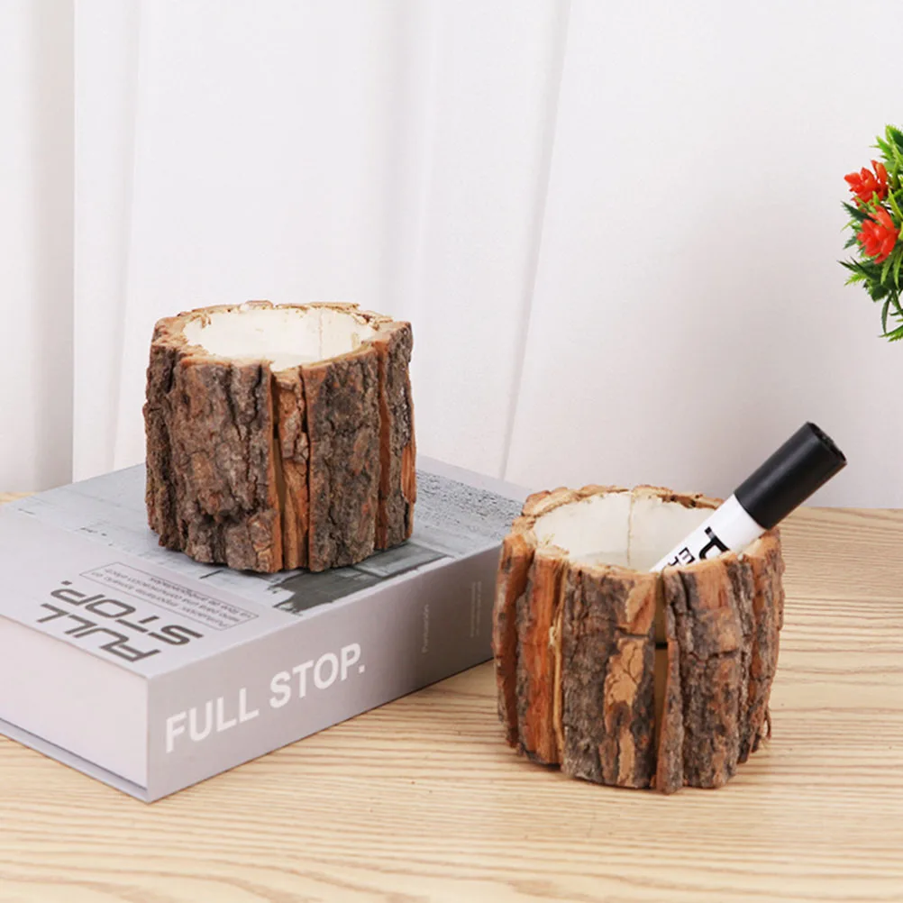 

3pcs Large Wooden Pen Holder Sturdy Lightweight Desk Organizer Stationery Storage Cup Vintage Style Office Gift
